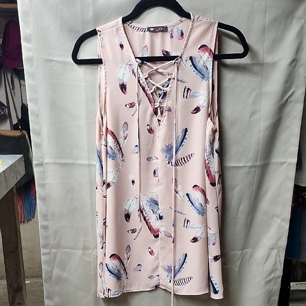 Womens Feather Tie Front Tank Top Size S